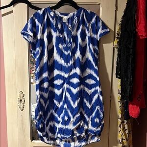 H&M Blue Graphic Tunic with Mandarin Collar